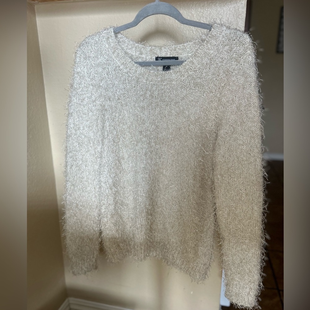 INC Cream Tinsel Sparkle Sweater